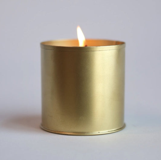 Cozy Hearth Candle in Gold Tin