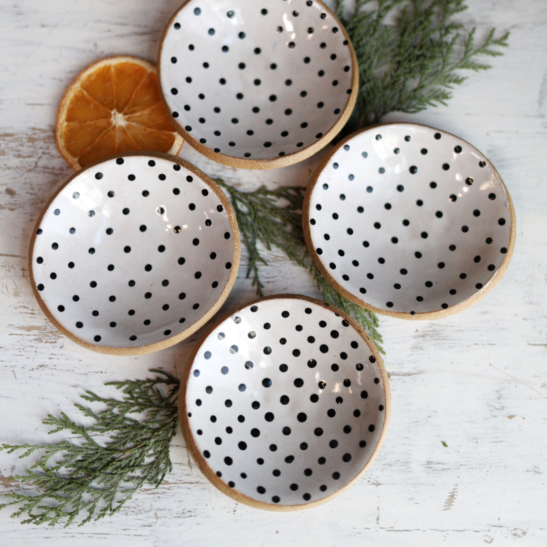 Polka Dot Trinket Dish Black and White
