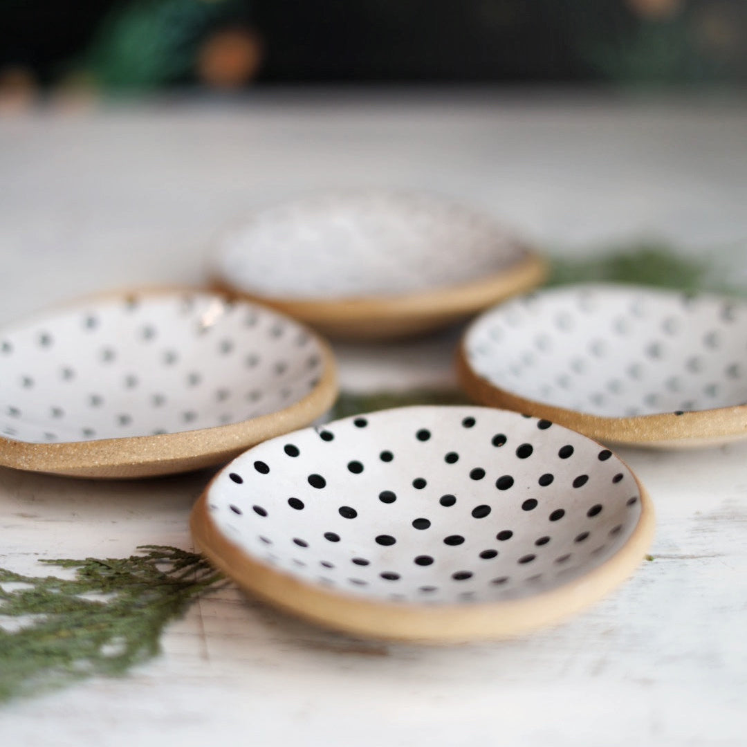 Polka Dot Trinket Dish Black and White