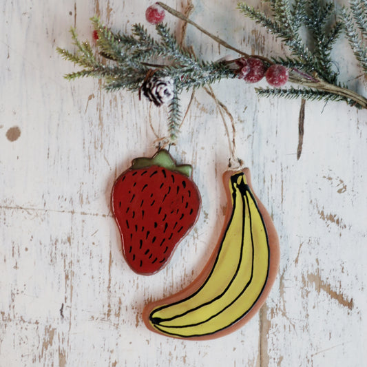 Handmade Ceramic Strawberry Ornament | Traditional Holiday Decor