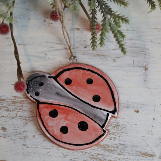 Handpainted Majolica Ladybug Ornament