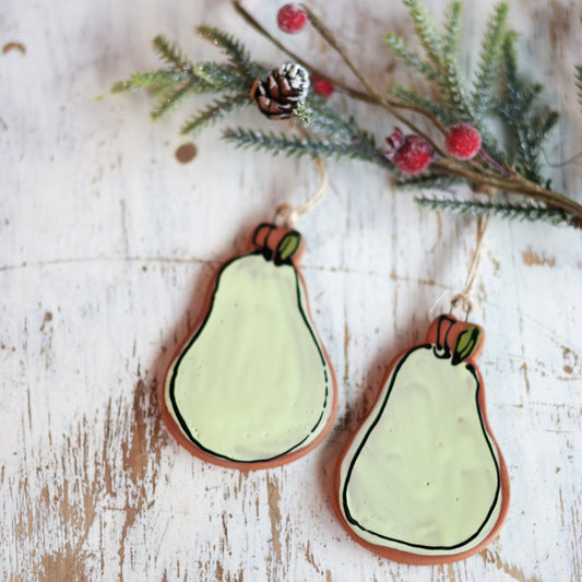 Handmade Ceramic Pear Ornament | Traditional Holiday Decor