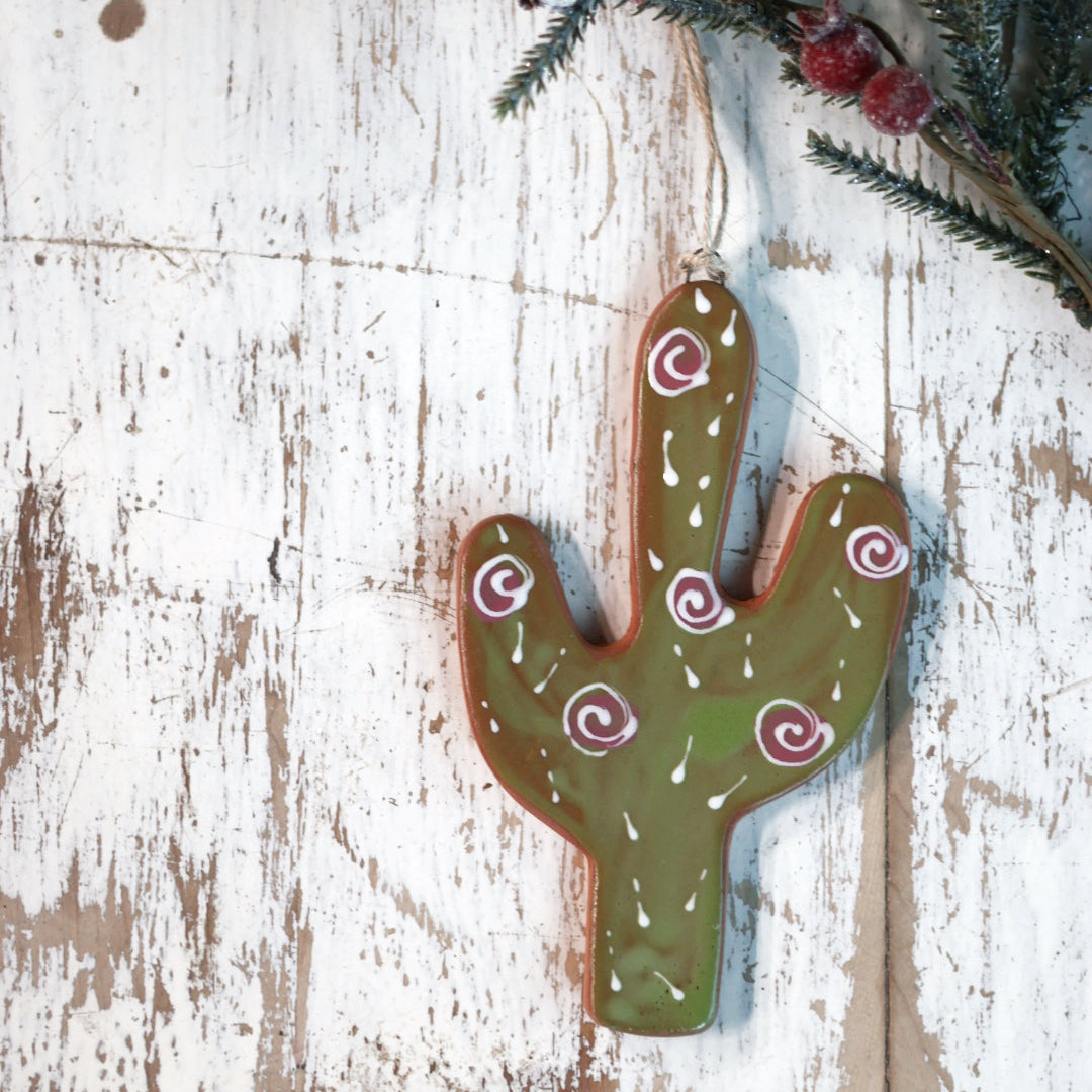 Handmade Ceramic Cactus Ornament | Southwestern Holiday Decor