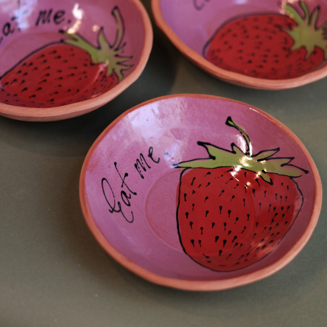 Strawberry Pink Eat Me Earthenware Bowl