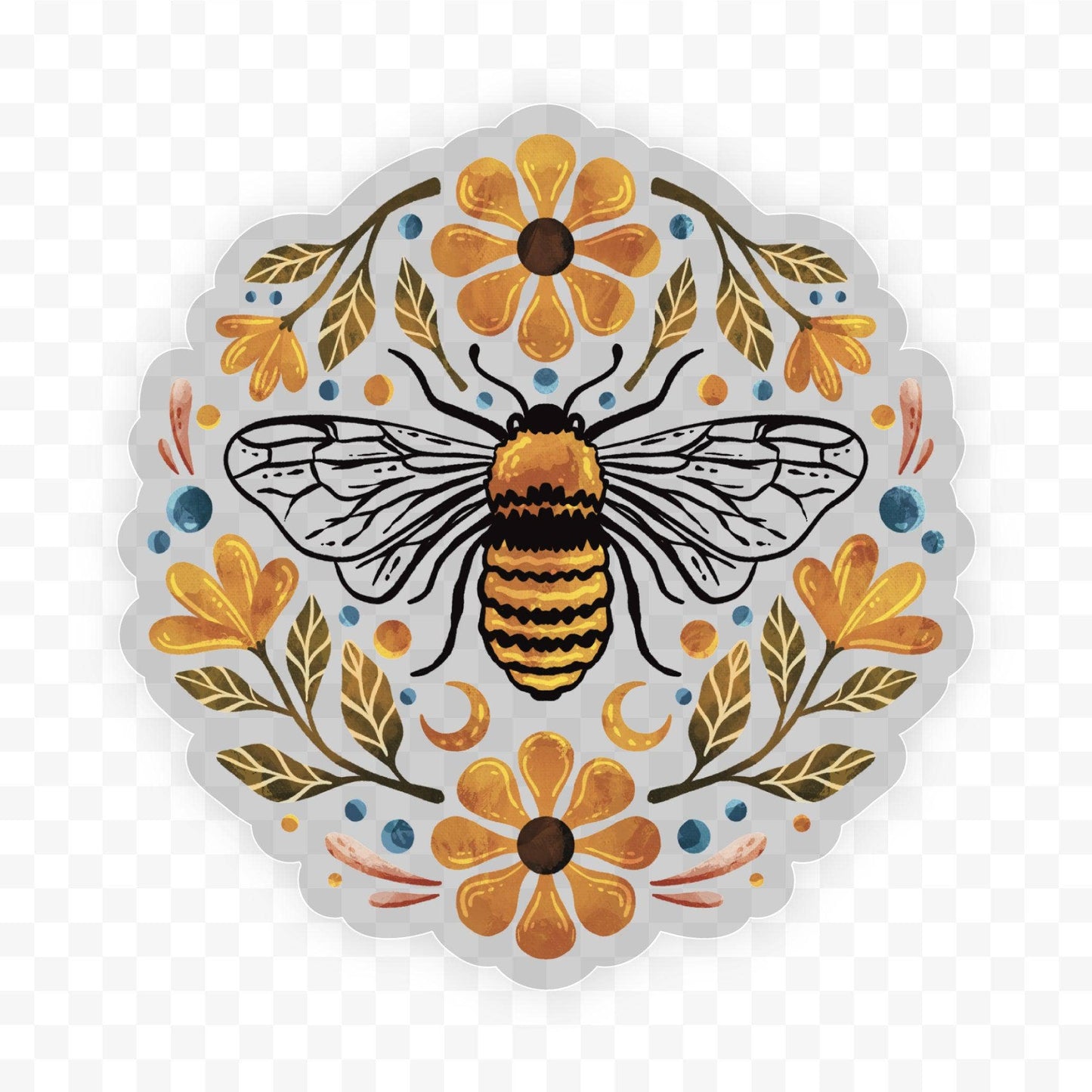 
                  
                    Flowers And Bee Clear Sticker
                  
                