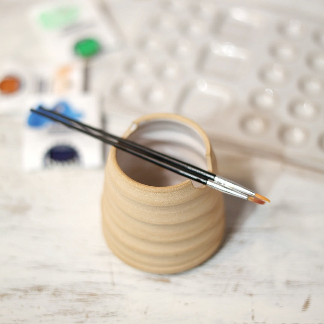 Handmade Ceramic Brush Rest & Water Cup for Artists - Naked