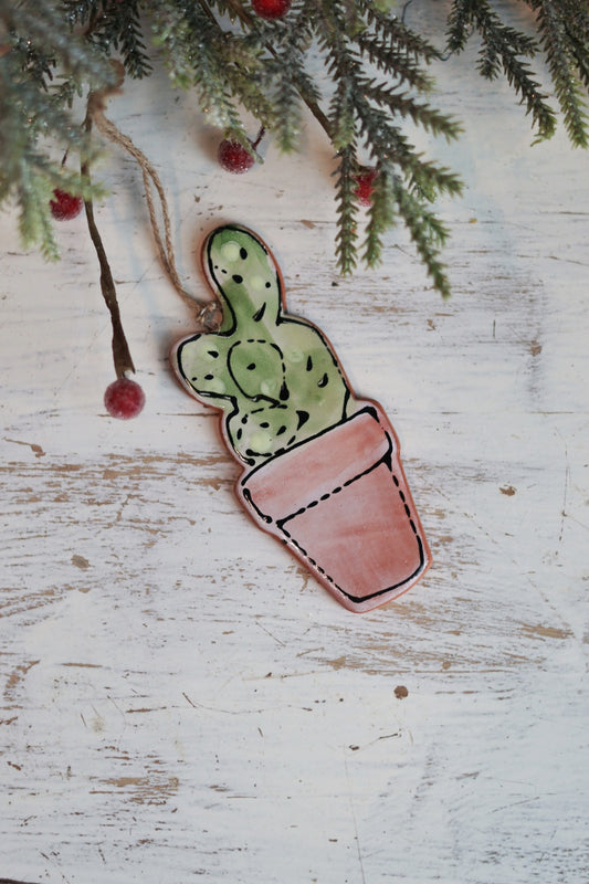 Handpainted Majolica Potted Cactus Ornament