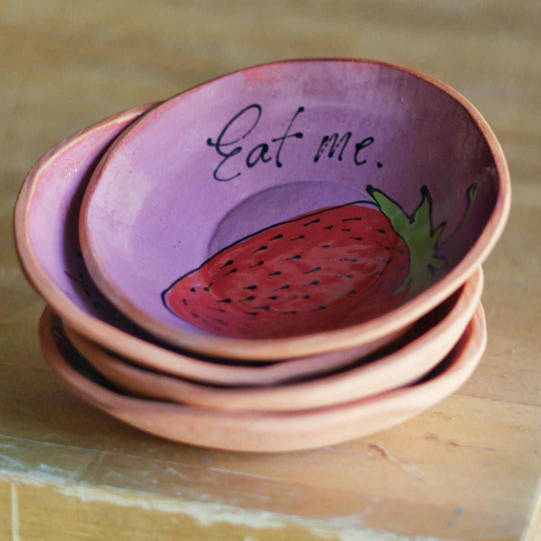 Strawberry Pink Eat Me Earthenware Bowl