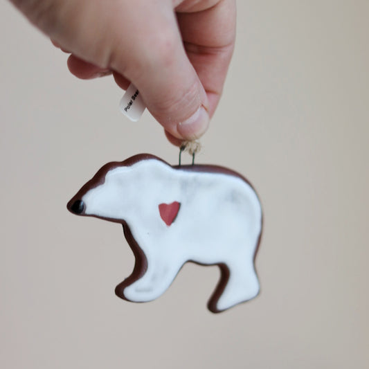 Handmade Ceramic Polar Bear Ornament | Arctic Holiday Decor