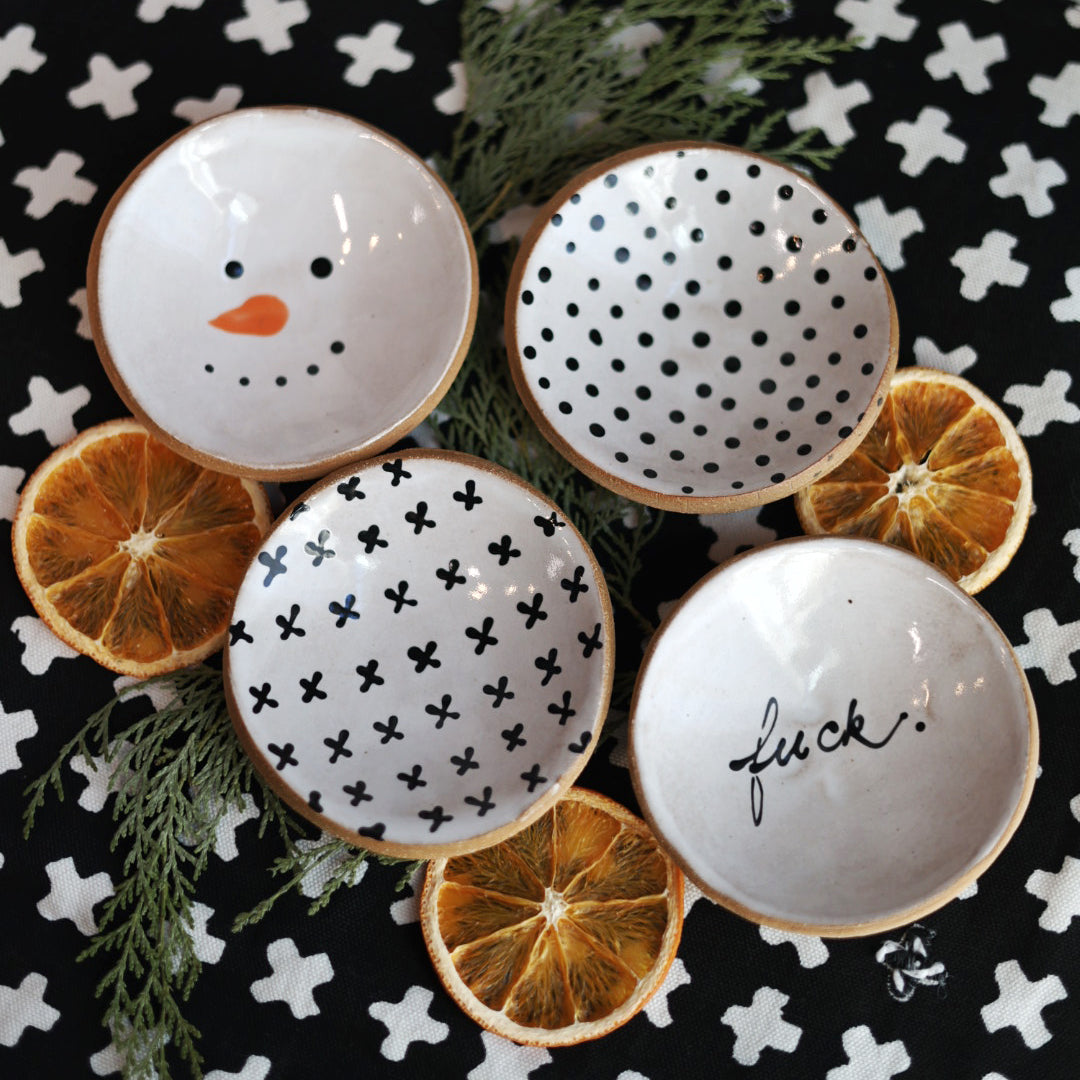 Polka Dot Trinket Dish Black and White