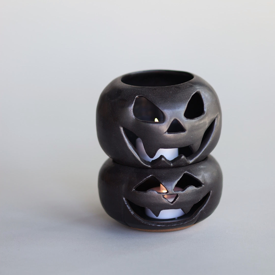 Black Jack-O-Lantern Pumpkin Luminary with Tea Light