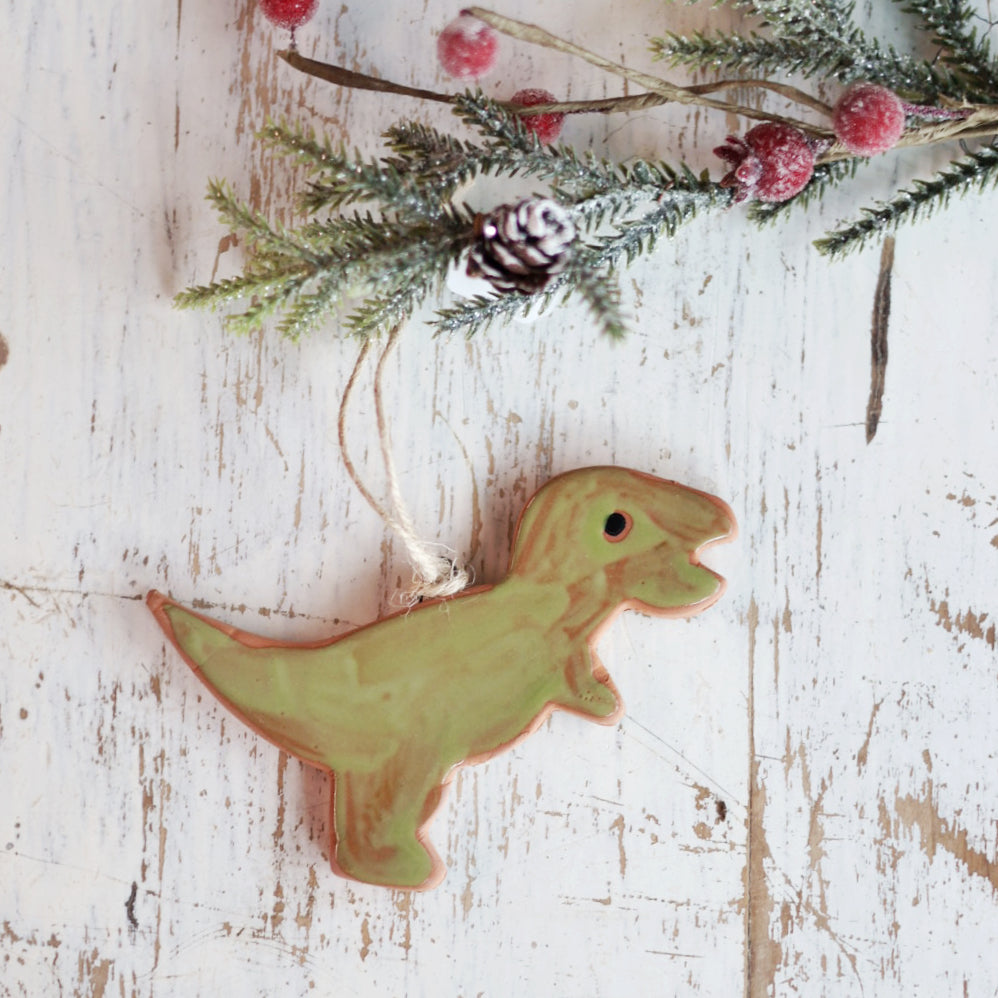 Handmade Ceramic T-Rex Ornament | Jurassic Holiday Decor