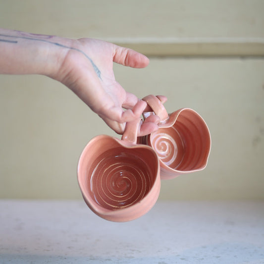 Handmade Heart-Shaped Latte Mug in Blush Pink