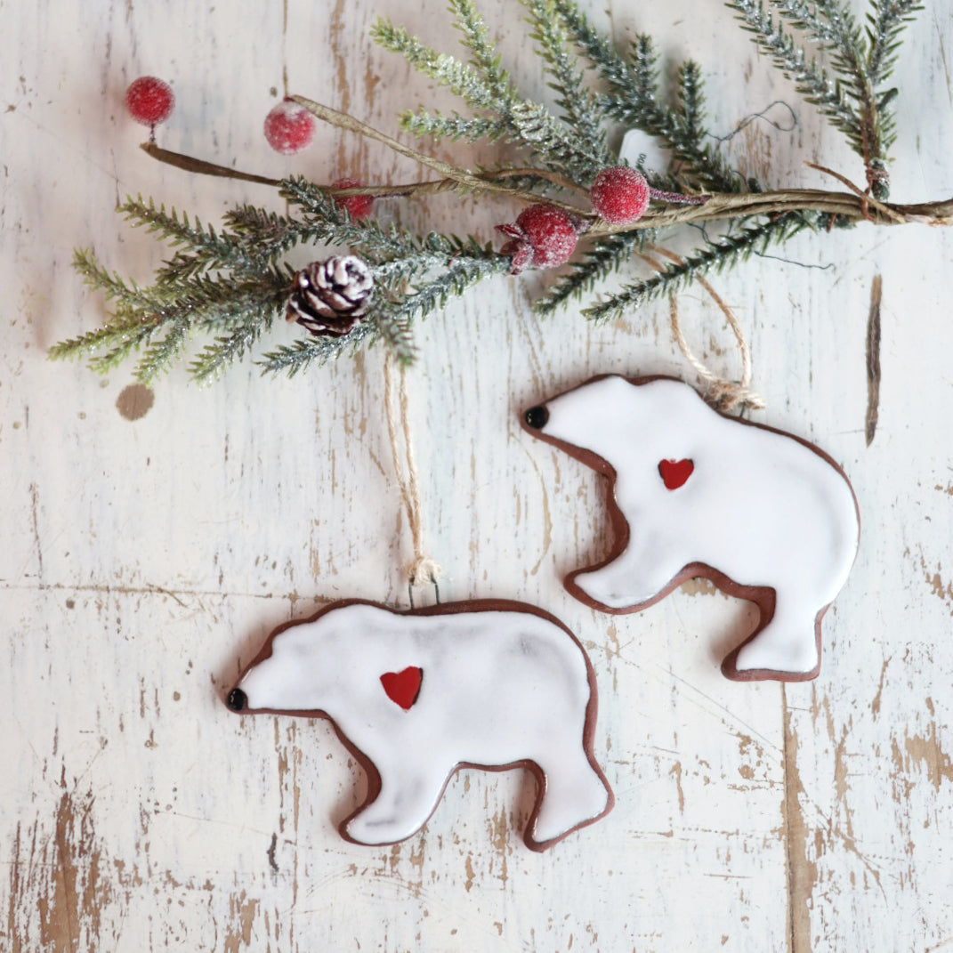 Handmade Ceramic Polar Bear Ornament | Arctic Holiday Decor