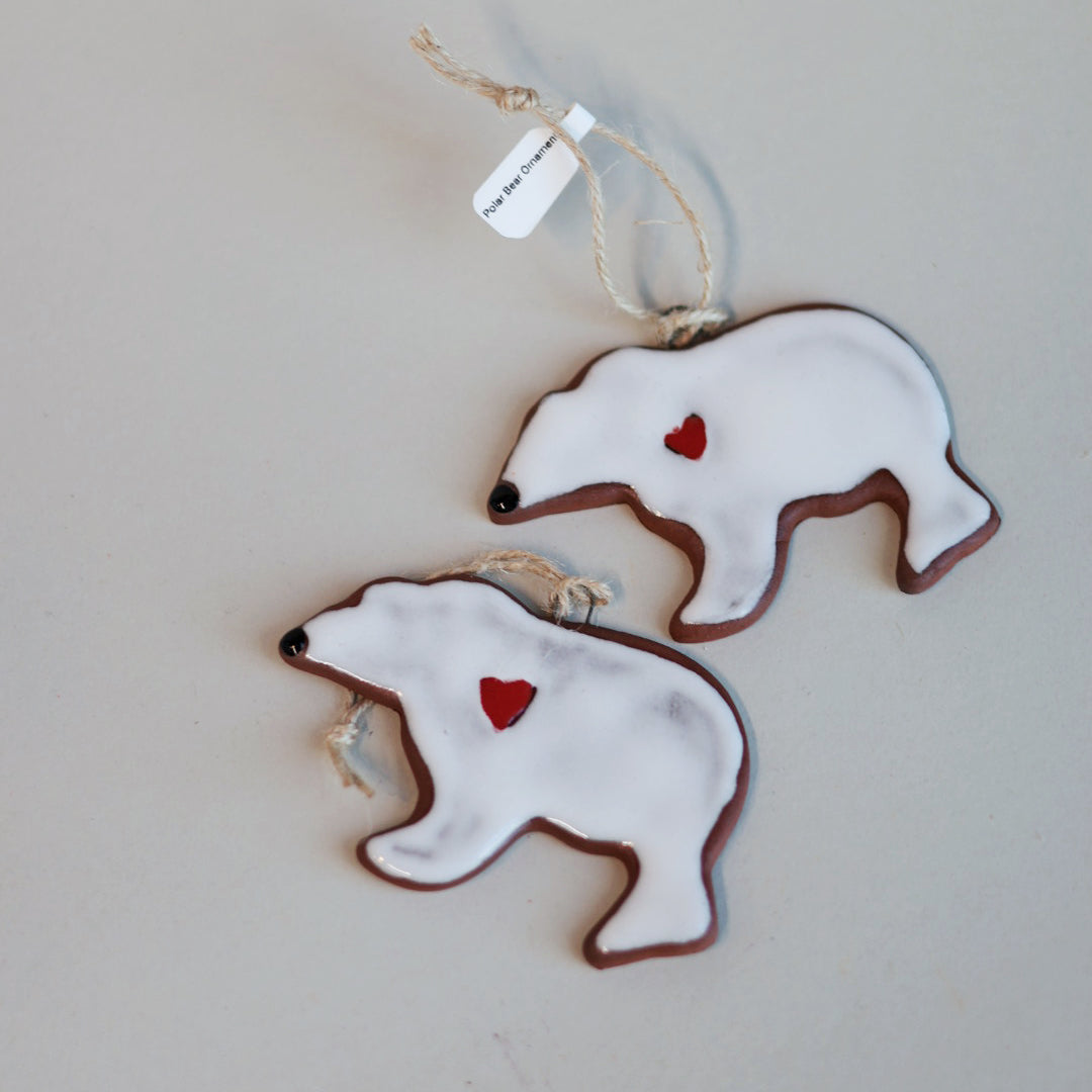 Handmade Ceramic Polar Bear Ornament | Arctic Holiday Decor