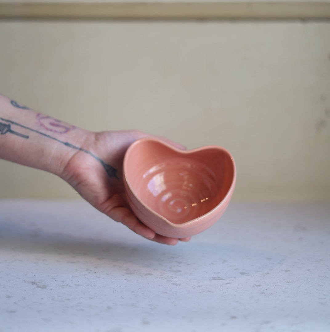 Handmade Large Heart-Shaped Bowl in Blush Pink
