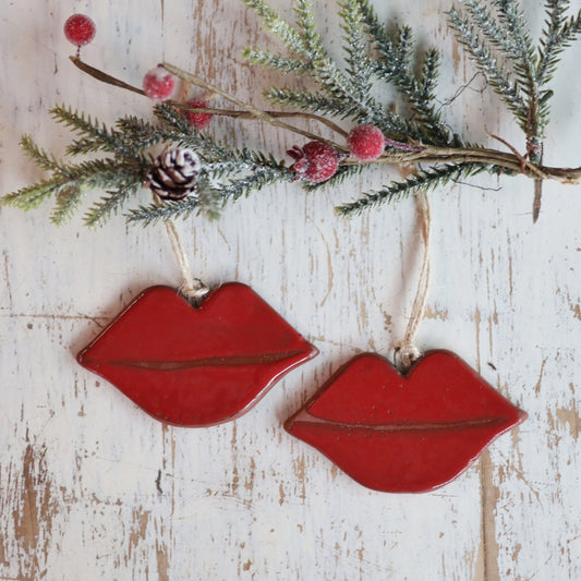 Handmade Ceramic Red Lipstick Ornament | Glamorous Holiday Decor