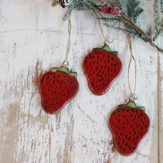 Handmade Ceramic Strawberry Ornament | Traditional Holiday Decor