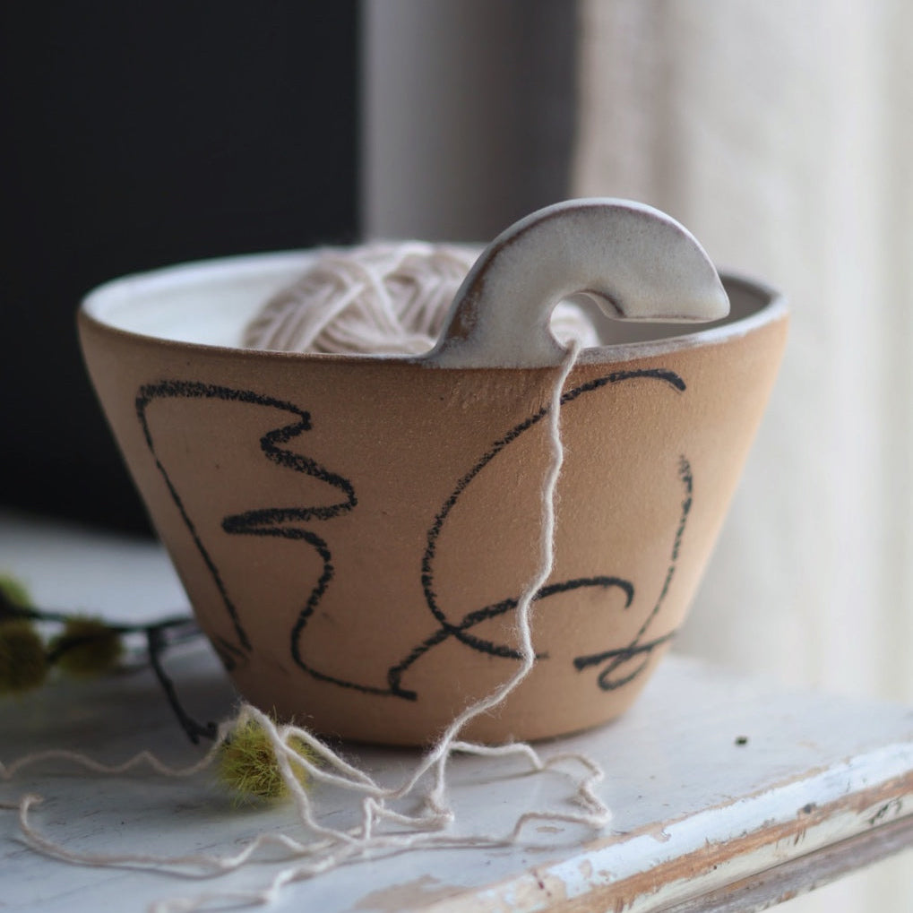 Modern Yarn Bowl with Abstract Mark Making