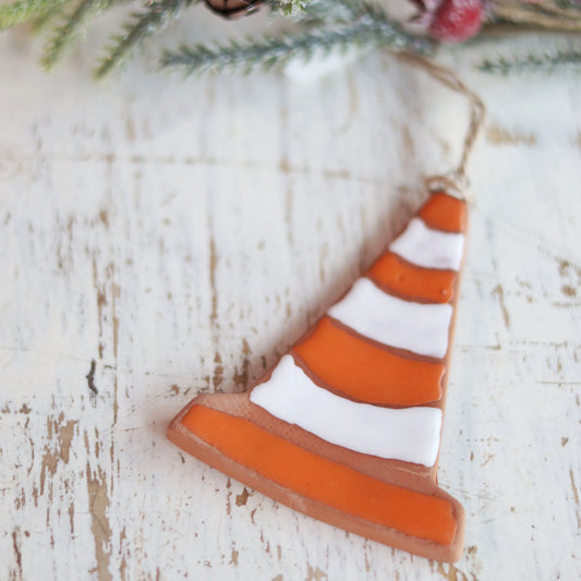 Handmade Ceramic Construction Cone Ornament