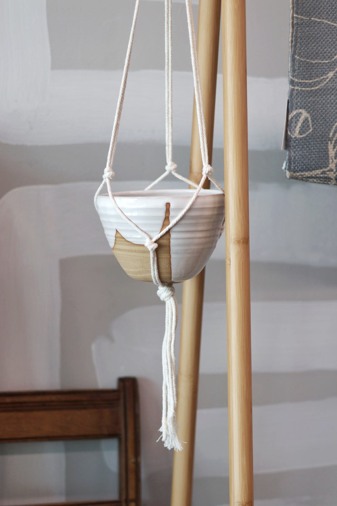 Large Hanging Planter in White with Macrame Hanger