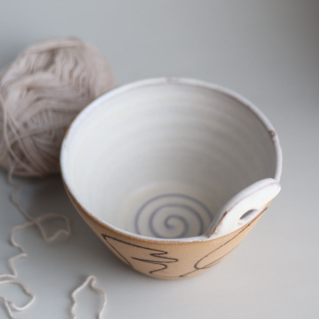 Modern Yarn Bowl with Abstract Mark Making