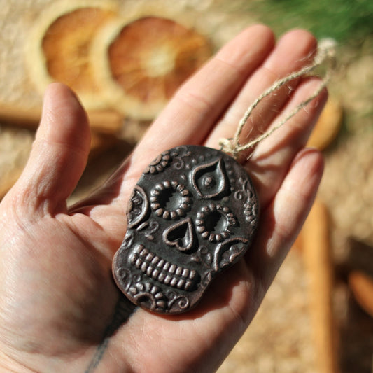 Sugar Skull Ornament in Black