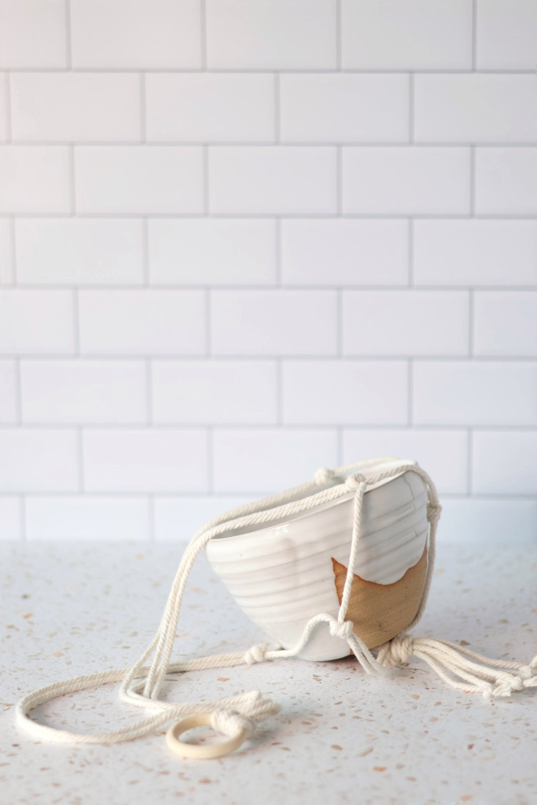 Large Hanging Planter in White with Macrame Hanger