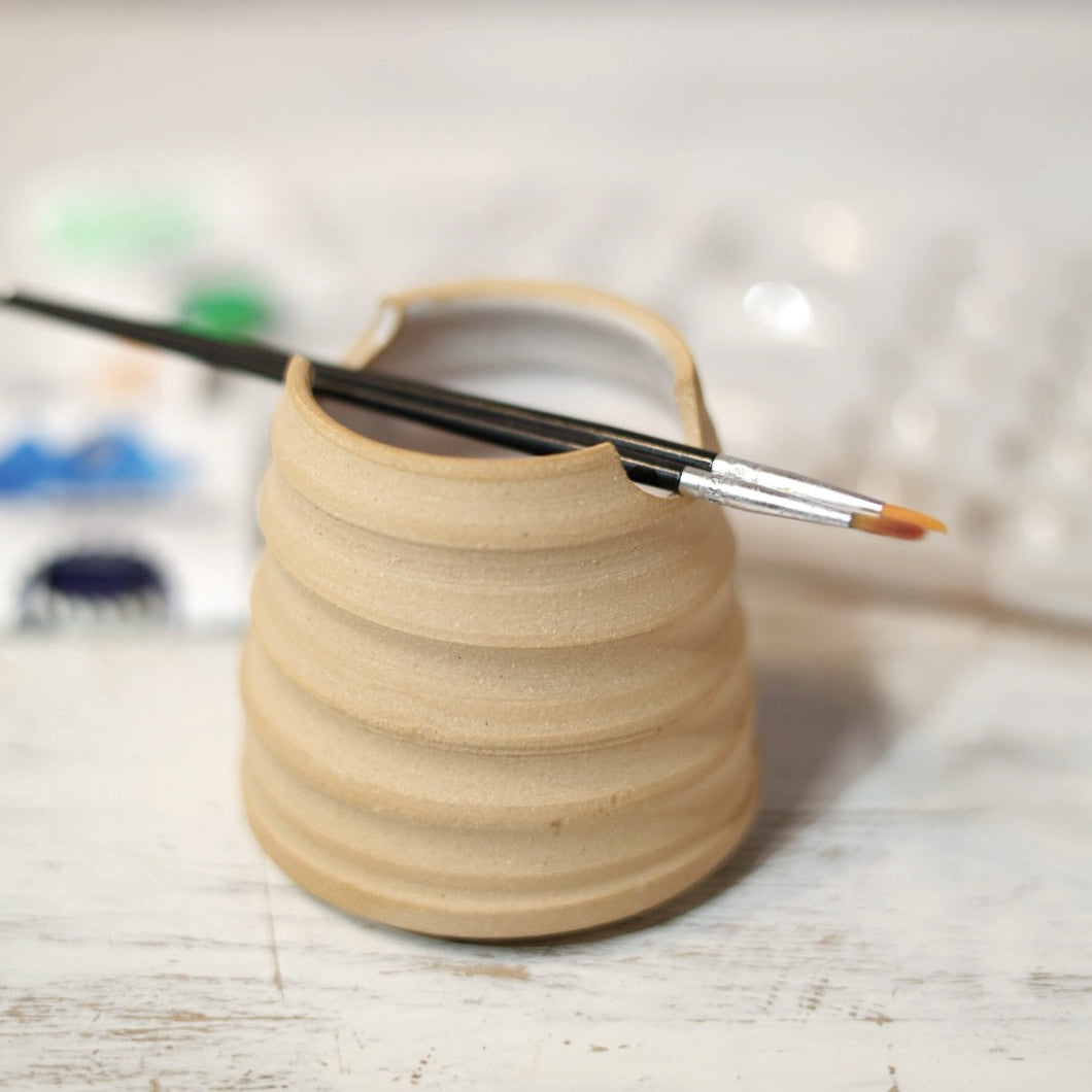Handmade Ceramic Brush Rest & Water Cup for Artists - Naked