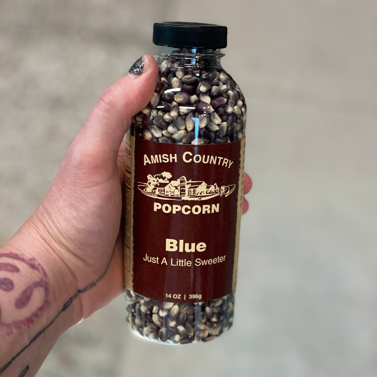 
                  
                    14 oz bottle of Blue popcorn
                  
                
