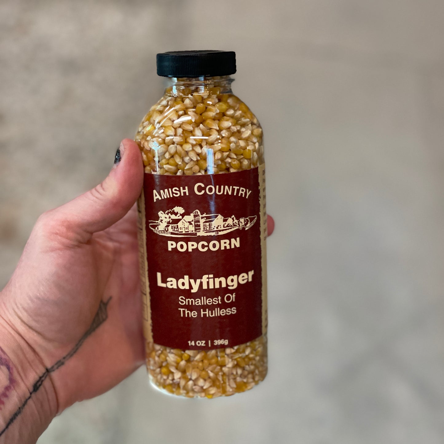 
                  
                    14 oz bottle of Lady Finger popcorn
                  
                