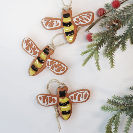 Handmade Ceramic Bee Ornament | Symbolic Holiday Decor