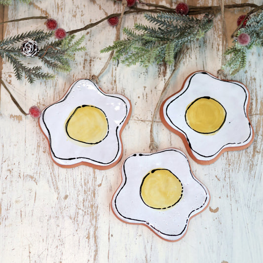 Handpainted Majolica Fried Egg Ornament