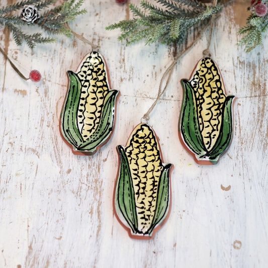 Hand painted Majolica Corn Ornament