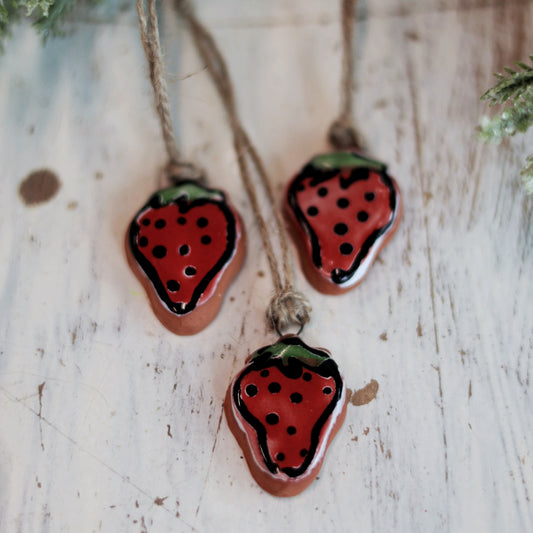 Handpainted Majolica Tiny Strawberry Ornament