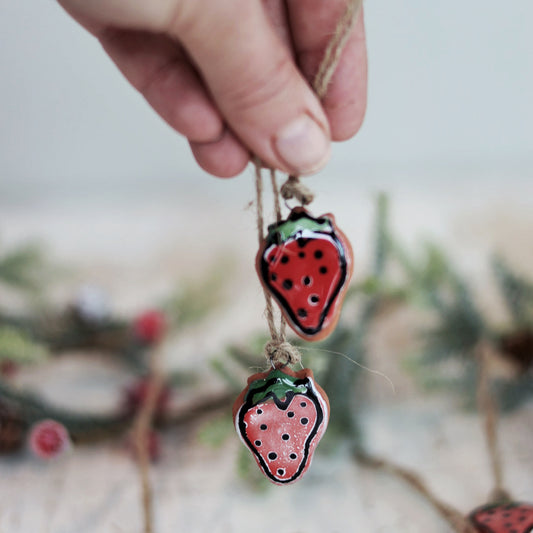 Handpainted Majolica Tiny Strawberry Ornament