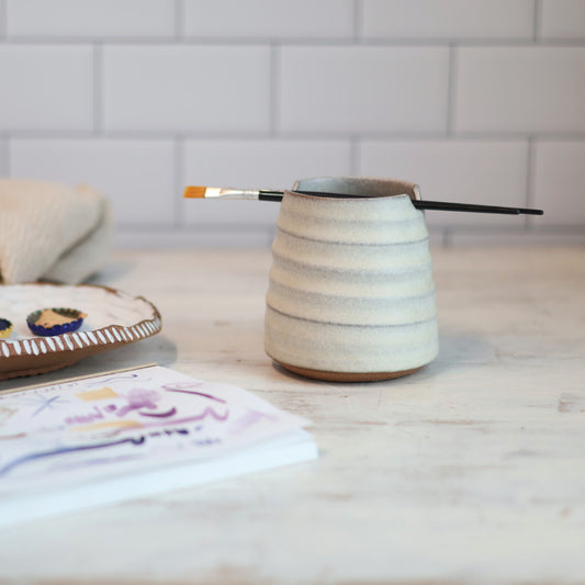 Handmade Ceramic Brush Rest & Water Cup for Artists in Cream