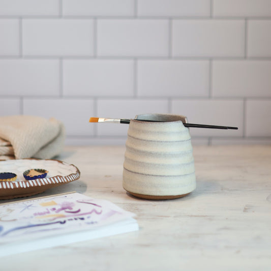 Handmade Ceramic Brush Rest & Water Cup for Artists in Cream