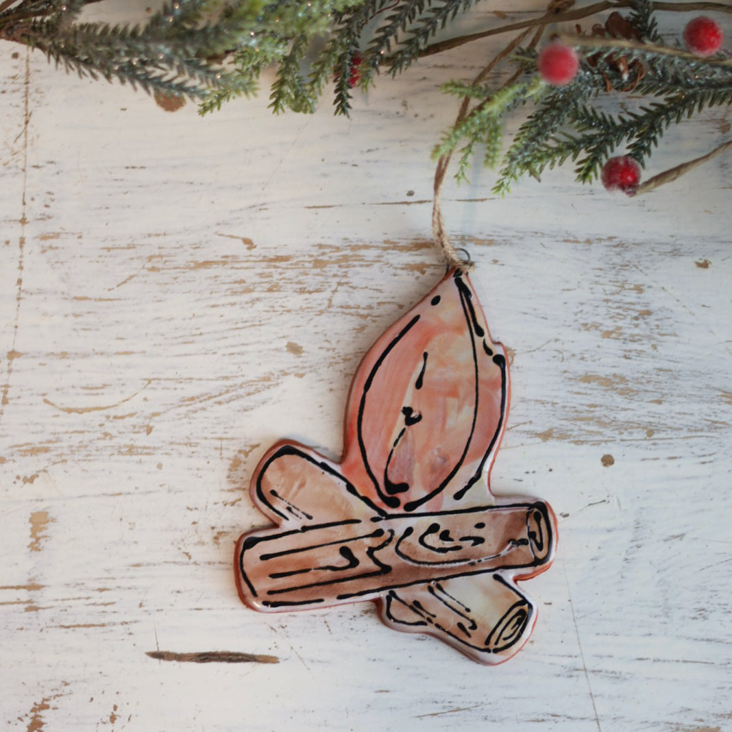 Handmade Ceramic Campfire Ornament | Cozy Outdoor Decor