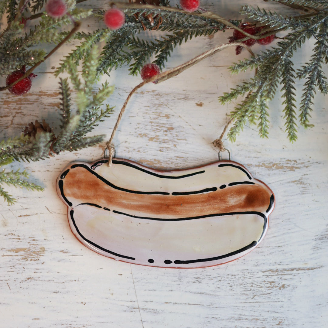 Hot Dog Holiday Ornament | Majolica Glaze