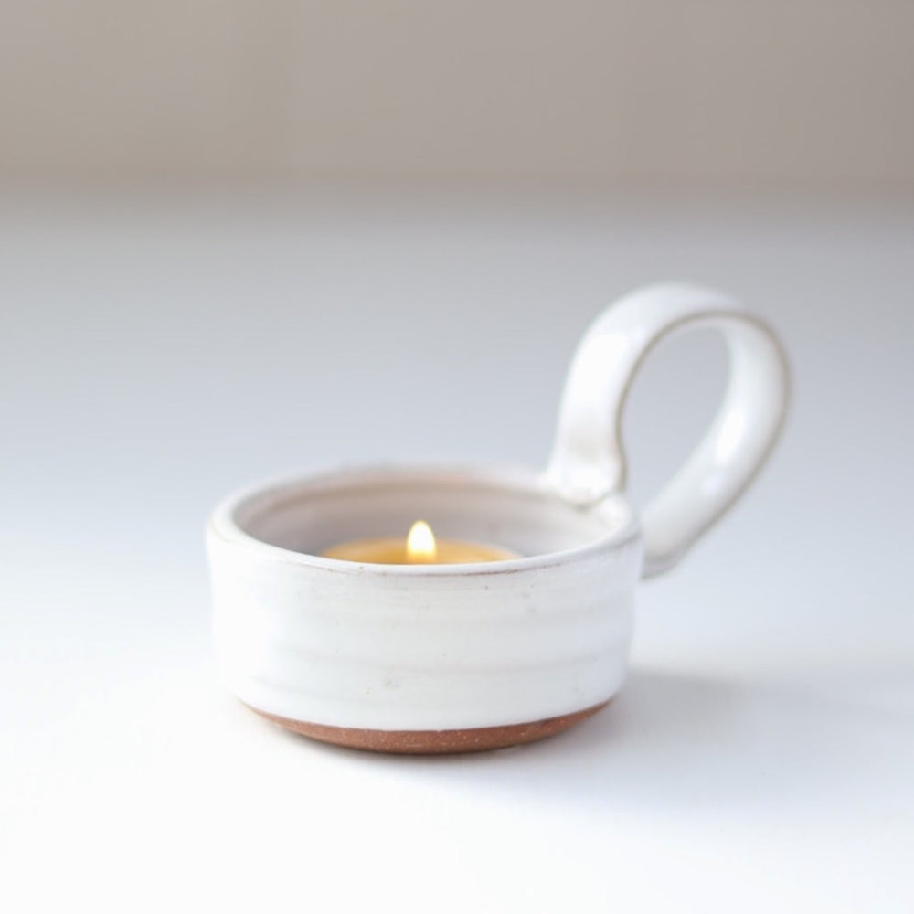 Tea Lite Candle Holder with Handle in White – Rebecca Graves Pottery