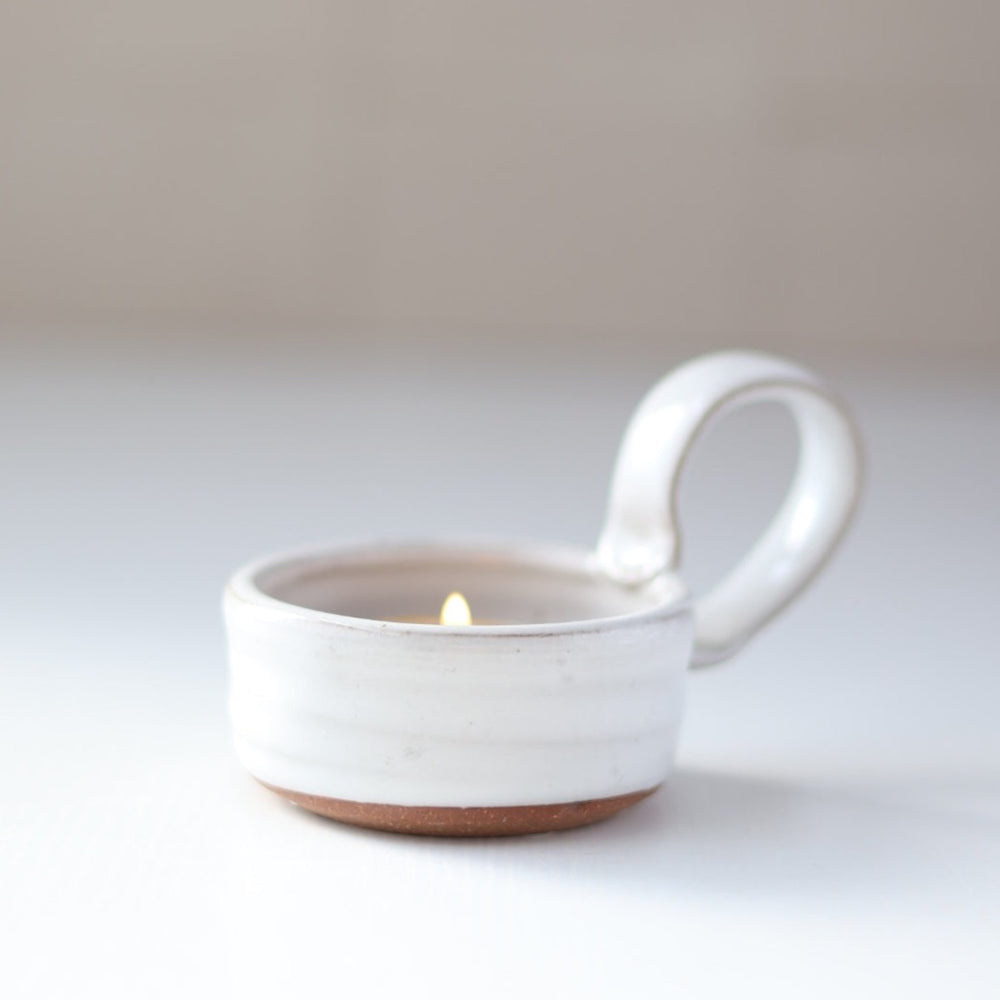 Tea Lite Candle Holder with Handle in White