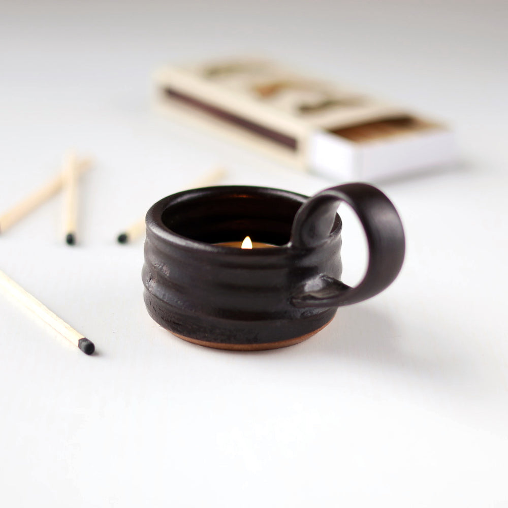 Tea Lite Candle Holder with Handle in Black