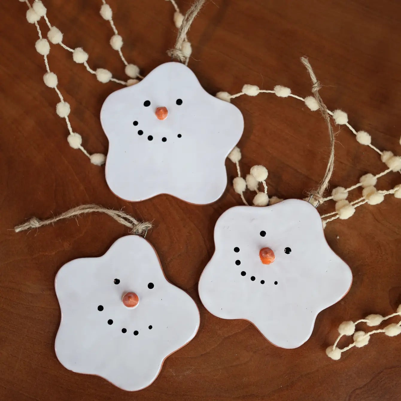Handmade Ceramic Melted Snowman Ornament PREORDER