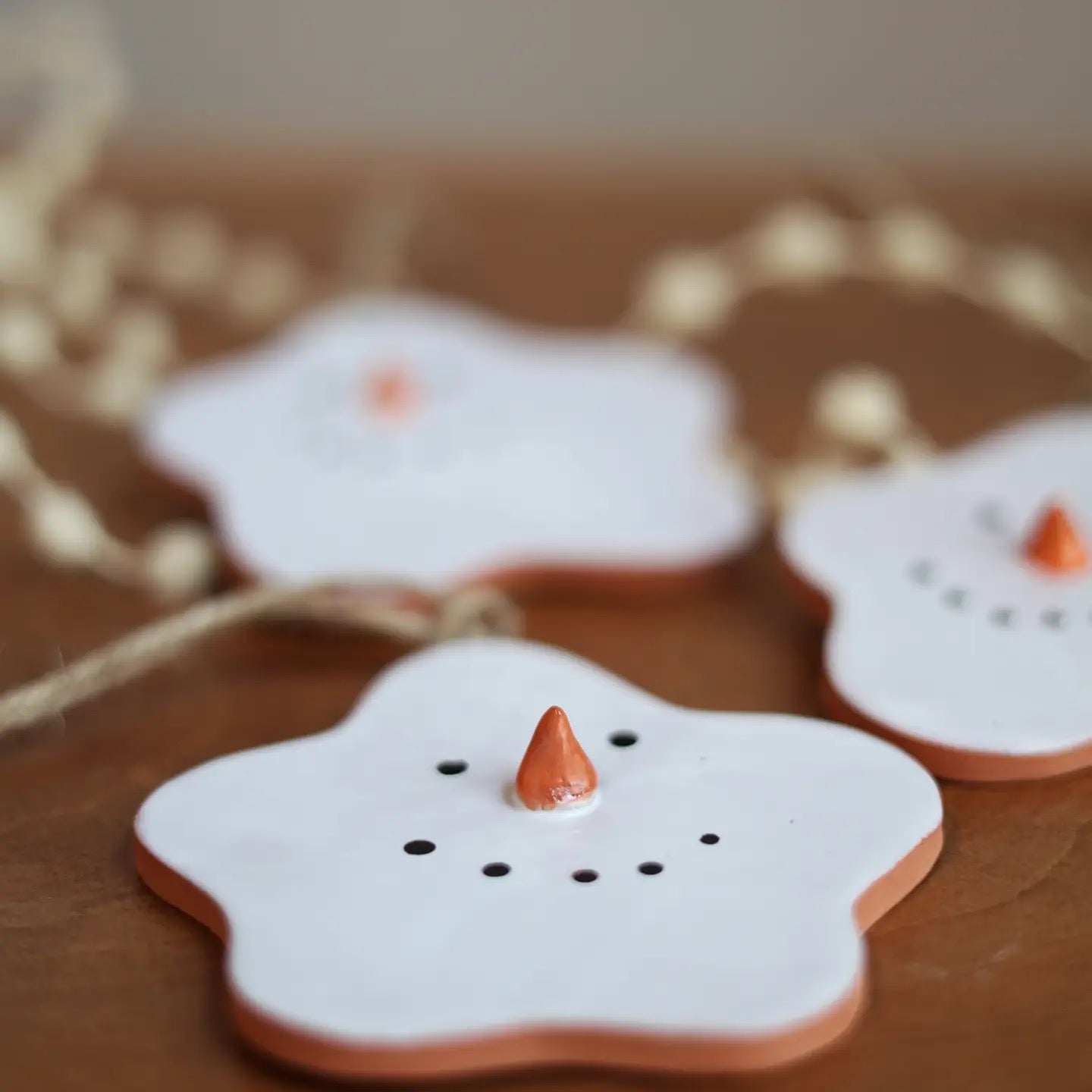 Handmade Ceramic Melted Snowman Ornament PREORDER
