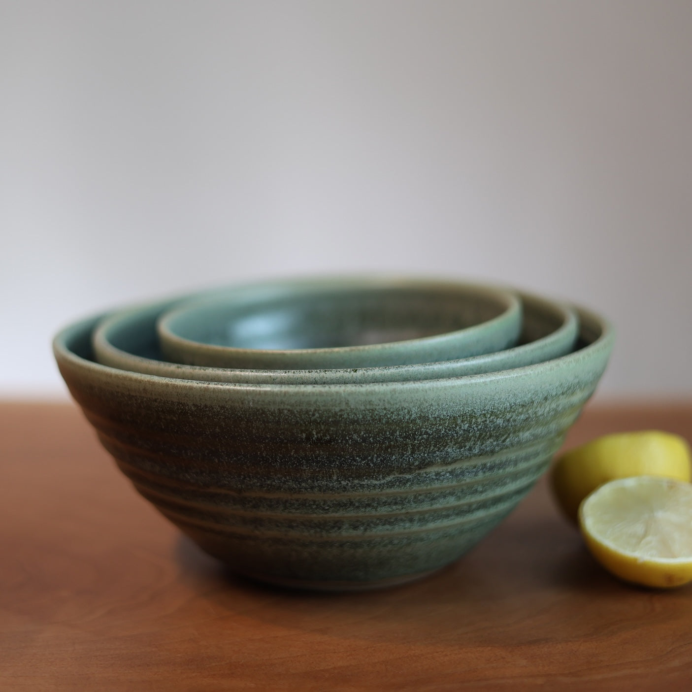 Nested Set of Bowls in Moss Green