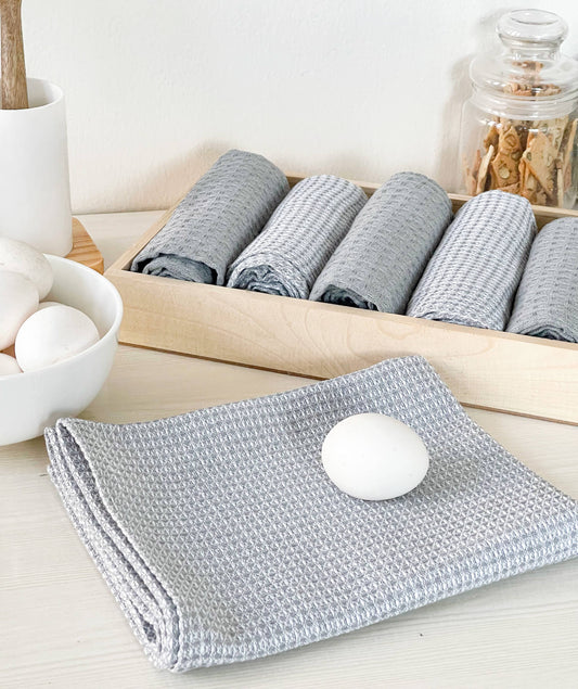 Waffle Kitchen Towels Set of 6 in Gray