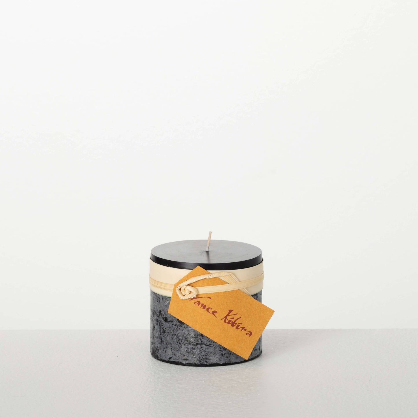 Distressed Black Pillar Candle Small