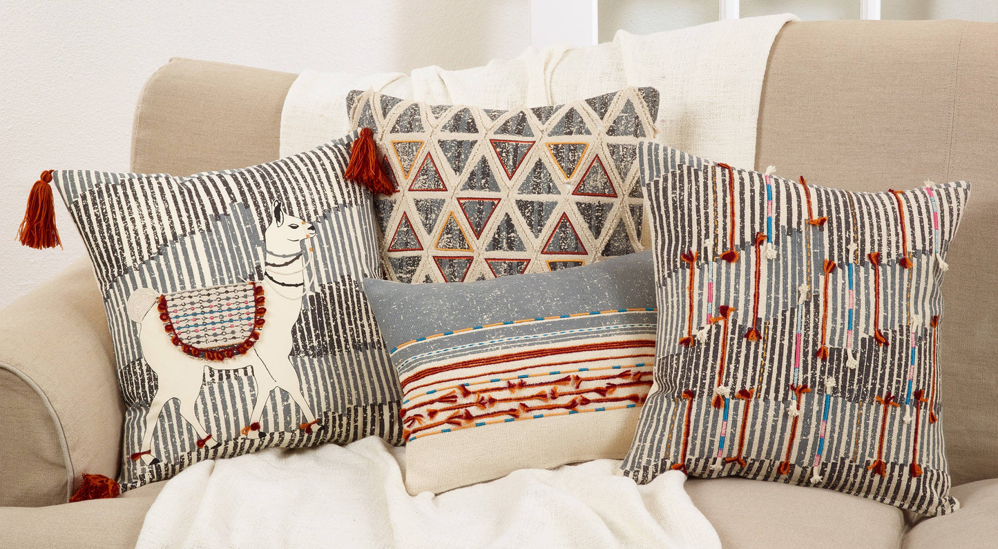 Llama Design Tasseled Throw Pillow