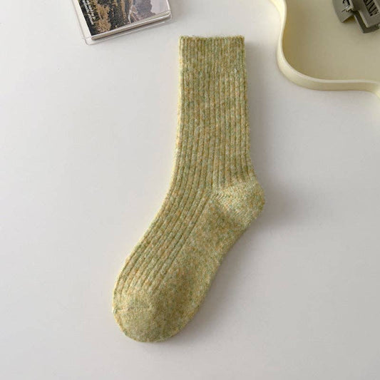 Rufia - Thickened Solid Color Wool Blend Socks: Green / Average